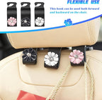 4PCS Bling Car Seat Headrest Hooks, Crystal Rhinestone Flower Vehicle Back Seat Hanger Holder Hook, Automotive Interior Hanging Storage Accessories for Purse Coats Bag, Universal Fit (White)