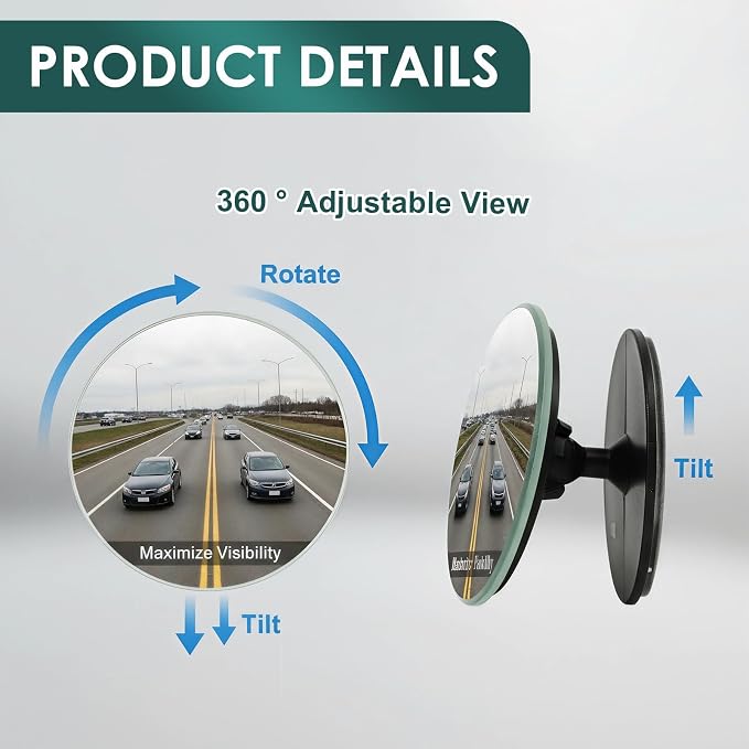 2 Pairs Blind Spot Mirrors for Cars, 2" HD Glass Frameless Convex Rear View Mirrors with 360° Adjustable Swivel Mount, Wide Angle Stick-On Mirror for Car SUV Truck Safety Driving Exterior Accessories