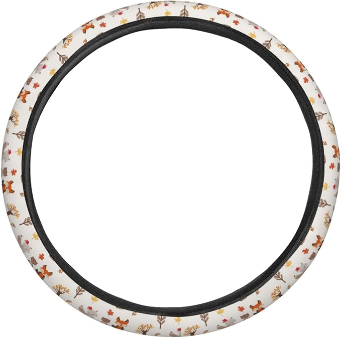 Woodland Animals Steering Wheel Covers Anti-Slip Elasticity Car Accessories Steering Wheel Protector Universal 15 Inch for Cars SUV Vehicle Truck