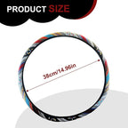 Boho Flax Cloth Steering Wheel Cover, Hippie Baja Blanket Anti-Slip Breathable Protector, Universal Fit 14.5-15 Inch for Cars SUV Van Truck, Women Car Interior Accessories (Style A)