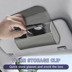 Sunglasses Holder for Car Sun Visor, Sunglass Organizer for Car, Magnetic Leather Eyeglasses Protective Storage Case, Waterproof Glasses Organizer Visor Accessories for Vehicles (Gray)