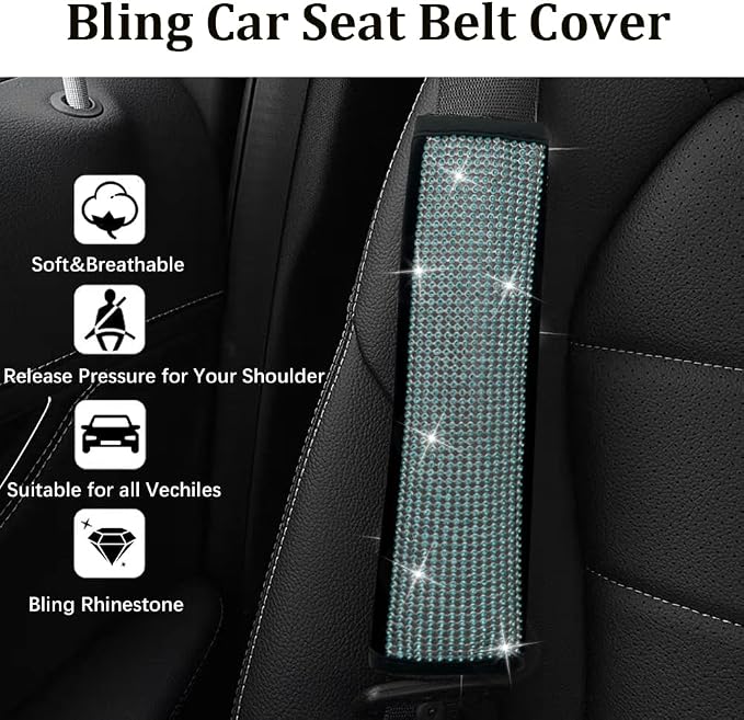 JDDRY Car Seat Belt Covers,Universal Car Seat Belt Pads,Seat Belt Cover Shoulder Pad,Bling Seat Belt Cover(Light Blue,2PC)