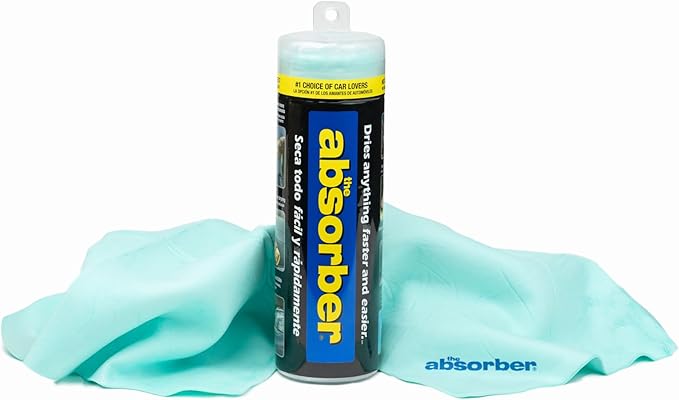 the absorber® Large 27-Inch x 17-Inch, Aqua - Synthetic Premium Drying Chamois Cloth for Car - Super Absorbent, Scratch-Free and Washable
