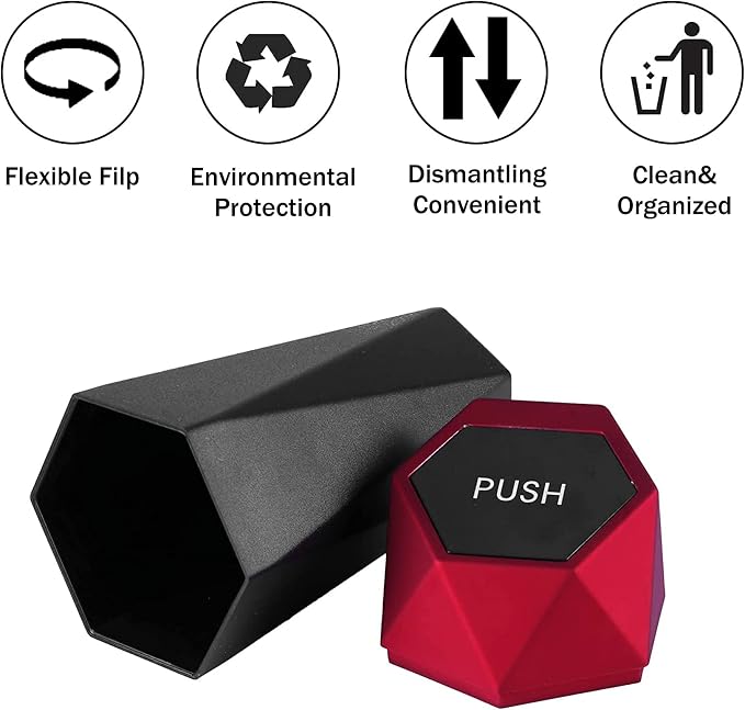 Car Trash Can with Lid, Easy to Clean, Diamond Design Small Automatic Portable Trash Can, Used in Car Home Office Interior Accessories, 2PCS (Red)