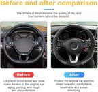 Car Steering Wheel Cover, 15 inch Carbon Fiber Microfiber PU Leather Elastic Steering Wheel Protector for Men Women, Anti-Slip Breathable Car Interior Accessories for Most Cars (Black/Gray)