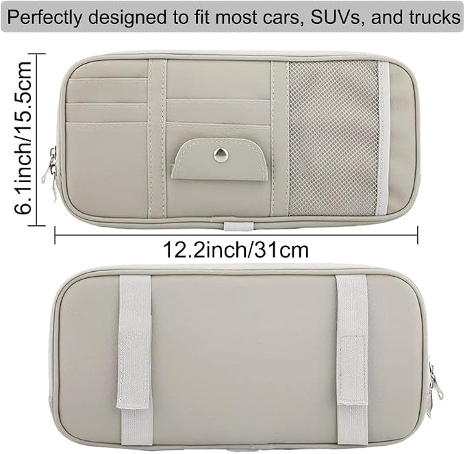 Car Sun Visor Organizer, Auto Interior Accessories Pocket Organizer - Car Truck SUV Storage Pouch Holder, with Multi-Pocket Net Zipper (Gray)