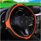 15 Inch Car Leather Steering Wheel Cover, Automotive Accessories Elastic Breathable Anti-Slip Soft Wheel Protector Fits Men and Women, Suitable for SUVs, Trucks, Vehicles and RVs (Orange)