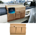 Car Window Side Storage Box, Multifunctional Leather Vehicle Side Door Armrest Pad Organizer with Pockets, Auto Window Arm Elbow Rest Storage Bag, Universal for SUV Van Truck (Beige)