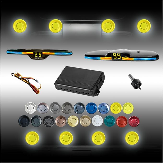 New Features Forward and Reverse Parking sensors, Option to Measure Distance in inches, bidirectional Display Option, and Customizable Digital Direction 18 Color Probes to Choose from(Yellow)