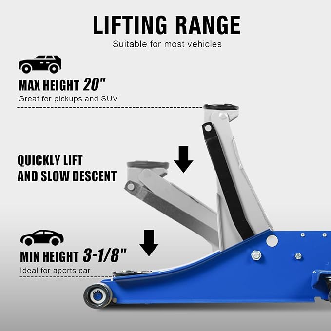 3 Ton Floor Jack, Hydraulic Car Jack, Low Profile with Dual Pumps, Quickly Lift Steel Service Jack (6600lbs)