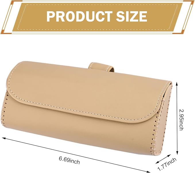 Sunglasses Holder for Car Sun Visor, PU Leather Visor Sunglasses Holder, Auto Eyeglasses Protective Storage Case, Universal Cars Sunvisor Accessories Organizer Box for Sedan, SUV, Van (Beige)