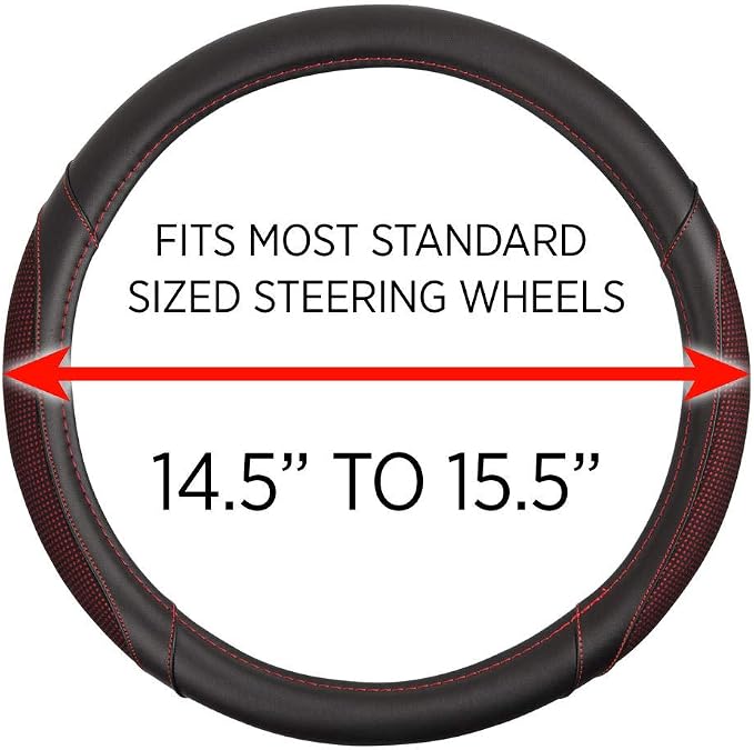 Wine Steering Wheel Cover - Dotted Comfort Polyester Grip on Stitched Synthetic Leather, Wine Stitching/Black