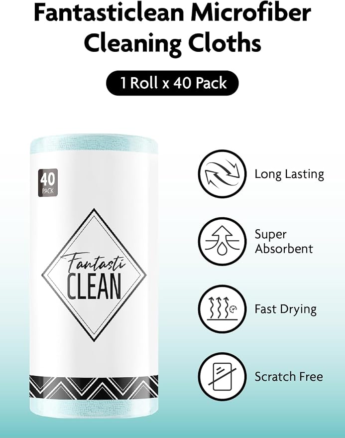 Microfiber Cleaning Cloth Roll -40 Pack, Tear Away Microfiber Towels, 12" x 12", Reusable, Washable, Scratch Free, Ultra Absorbent Dishcloth for All-Around Cleaning Supplies (Blue)