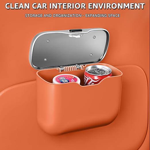 Car Trash Can, Waterproof Multi‑Functional Auto Trash Bin for Door/Console/Seat Back, Universal Vehicle Garbage Can for Car/Truck/SUV Drivers (Orange)