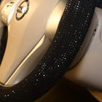 Bling Steering Wheel Cover Women Girls Black Rhinestone Car Accessories 15 Inch Universal Crystal Diamond Cool Bling Anti-Slip Wheel Protector