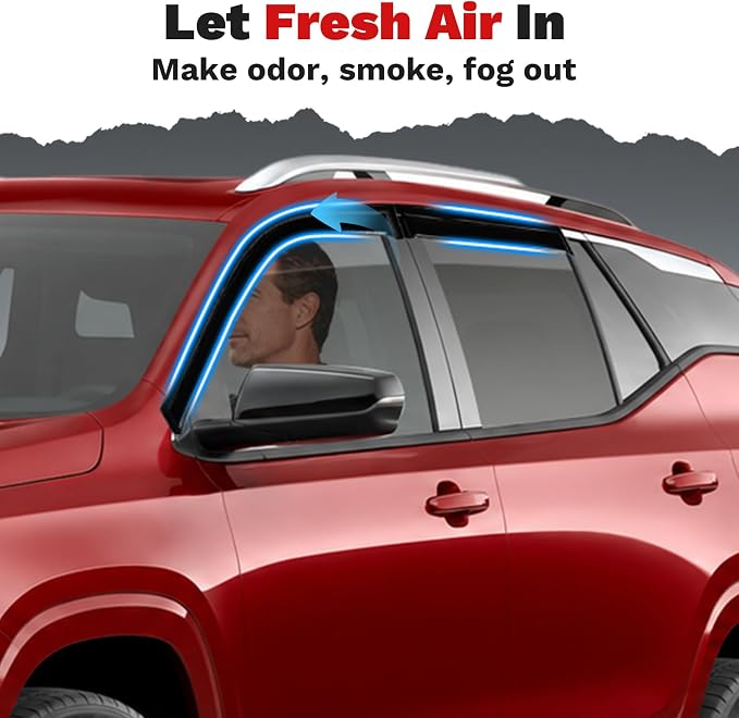 Terrain Rain Guards - Window Visors for GMC Terrain 2018-2024, Outside-Mount Tape-On Side Window Wind Deflectors for GMC Terrain Accessories, Vent Visors Shades Rainproof Black 4PCS