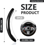 3pcs Universal Carbon Fiber Steering Wheel Cover - Anti-Slip & Segmented Design, Universal 99% Durable Steering Wheel Protector for Men and Women, Car Interior Accessory (Black)