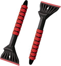 Professional Ice Scraper and Snow Brush for Cars, 2-in-1 Winter Snow Removal Tool with Ergonomic Foam Grip, ABS Ice Chopper for Windshield, Window, and Vehicle Snow Cleanup (Red 2PC)