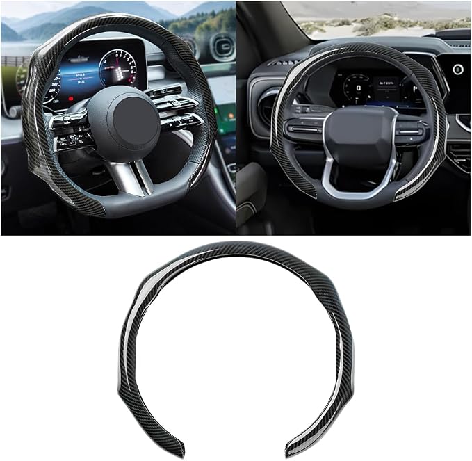 Zpana Carbon Fiber Car Steering Wheel Cover, Leather Non-Slip Vehicle Steering Wheel Cover for 14.5-15 Inch, Comfortable Auto Interior Protector Decoration Accessories, Universal Fit(Black)