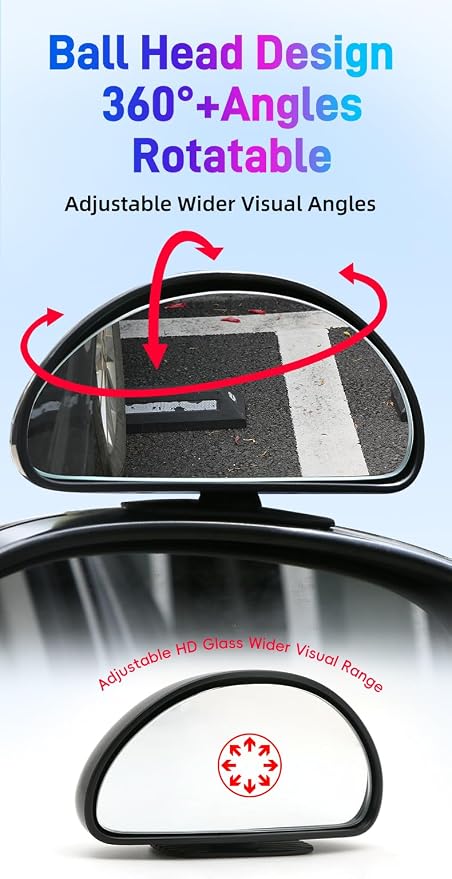 Blind Spot Mirror for Car, Stick-On Blind Side Mirror for Cars, SUVs & Trucks, Adjustable HD Glass Convex Wide-Angle Blindspot Mirrors