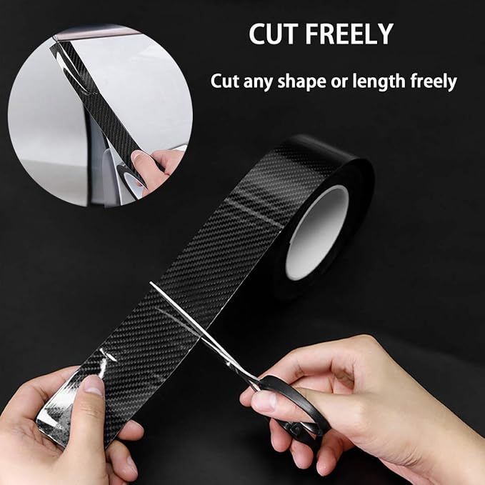 Car Door Edge Guards - Carbon Fiber Wrap Film - Door Sill Protection - Fits Most Cars (4In x 33Ft, Black)