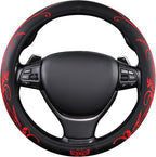 Car Leather Steering Wheel Cover - Panapi Material, Universal 14.5-15 Inch Leather Anti-Slip Breathable Auto Steering Wheel Covers for Men Women (Embroidery-Red)