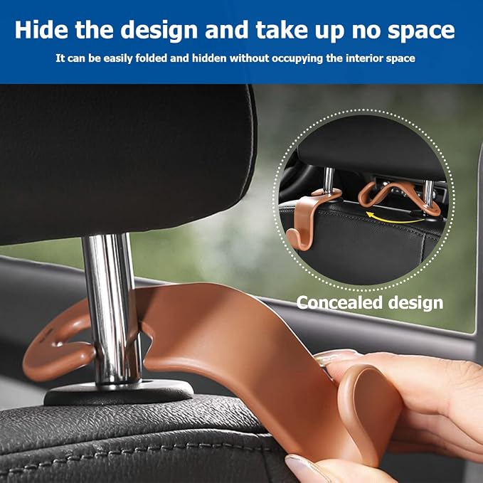 Car Back Seat Headrest Hooks, 4PCS Vehicle Backseat Storage Organizer Hanger, Multifunctional Auto Headrest Hidden Hook Universal for Handbag Purse Backpacks Bags and Groceries (Black)
