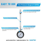 Tire Pressure Gauge 160PSI Heavy Duty Stainless Steel Dual Head Air Pressure Chucks ANSI B40.1 Certified Large 2" Dial Wheel Checker for Truck Semi Truck ATV Motorhome Cars & RV Accessories