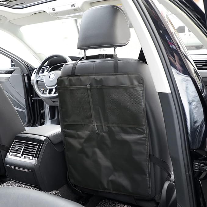 Heavy Duty Kick Mat, 2 Pack Car Seat Back Protectors, Upgraded Waterproof Fabric, Car Back Seat Cover for Kids, Pets with 3 Reinforced Mesh Storage Pockets