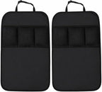 Large Car Seat Back Protectors 2 Pack, 2-Layer Kick Mats with 3 Pockets, Backseat Organizer and Seat Protector for Kids, Scuff Guard for Cars SUVs Trucks, Black
