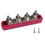 4 x #10 (M5) Studs Bus Bar, 4.2" Power Distribution Block Brass Battery BusBar Junction with Cover for Auto Boat Amplifier and More (Red)