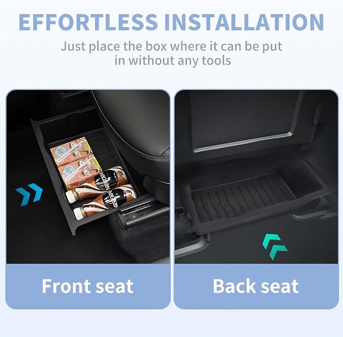 4 PCS Under Seat Storage Box Organizer Designed for Tesla Model Y 2020 2021 2022 2023 2024, （Not Fit 2025 Model Y & New Model Y Juniper）, Tesla Underseat Storage Box Bin, Black