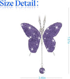 Bling Butterfly Diamond Car Accessories, Crystal Car Rear View Mirror Charms for Women, Car Decoration Lucky Gifts Hanging Interior Crystal Ornament Pendant Decor for All Cars (Purple)