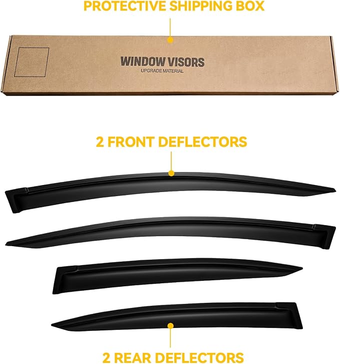 Window Visors for 2012-2015 Honda Civic Sedan 4-Door, Outside-Mount Shatterproof Rain Guards Vent Deflector Shade Dark Smoke 2013 2014, Tape-On, 4PCS
