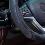 15 Inch Car Leather Steering Wheel Cover, Automotive Accessories Elastic Breathable Anti-Slip Soft Wheel Protector Fits Men and Women, Suitable for SUVs, Trucks, Vehicles and RVs (Black)