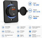48W Dual USB Car Charger, QC3.0 & PD Fast Charging with LED Light Ring for Cars, RVs, Buses, Trucks – 12V-24V Vehicle USB Adapter