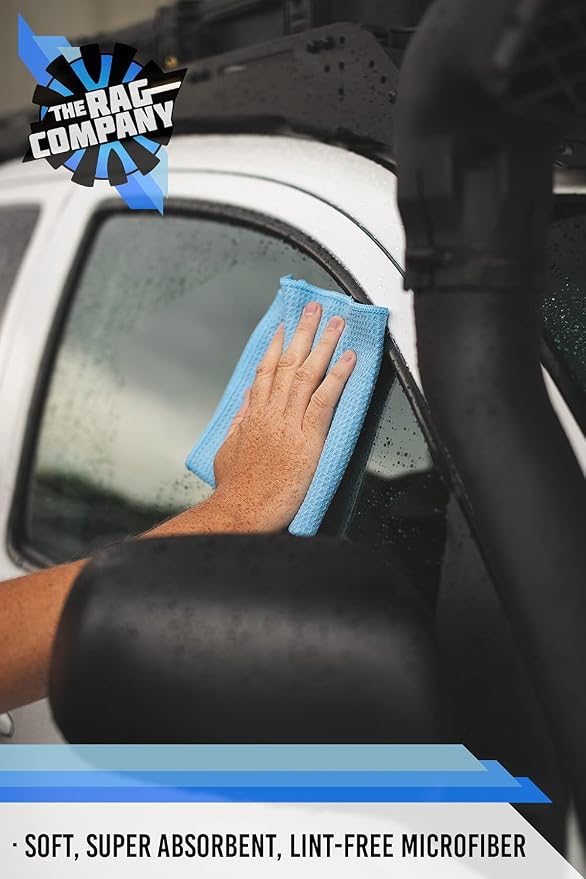 Standard Waffle Weave Towels, Microfiber Detailing, Window/Glass and Drying, Wax & Polish, Lint-Free, Streak-Free, 370gsm, 16in x 16in, Light Blue (6-Pack)