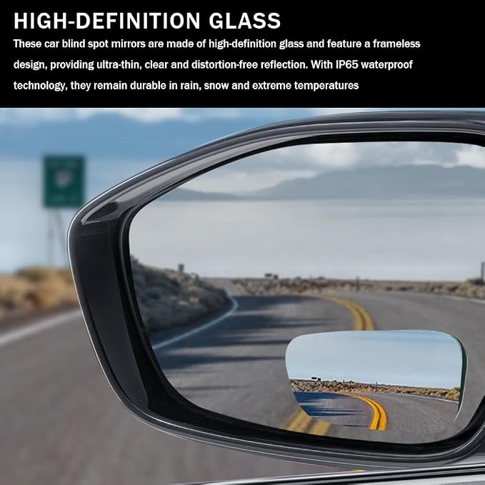 2PCS Blind Spot Convex Car Mirror, Convex Rear View Mirrors, Side View Mirror Blindspot with Wide Angle Adjustable Stick, 360 Degree Adjustabe HD Glass Blind Spot Mirrors for SUV and Trucks