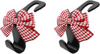 2PCS Car Seat Headrest Hooks, Cute Bow Vehicle Backseat Storage Hanger for Handbag Umbrella Coat, Automotive Seat Back Hook Holder Organizer Decor, Universal for Vehicles (Red Houndstooth)