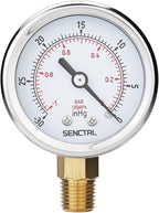 30inHg Vacuum Pressure Gauge, 2" Dial, 1/4 NPT Lower Mount, Waterproof, Stainless Steel Case, for Tube Tester, HVAC, Pneumatic Air Compressor, Hand Pump, Valve Test