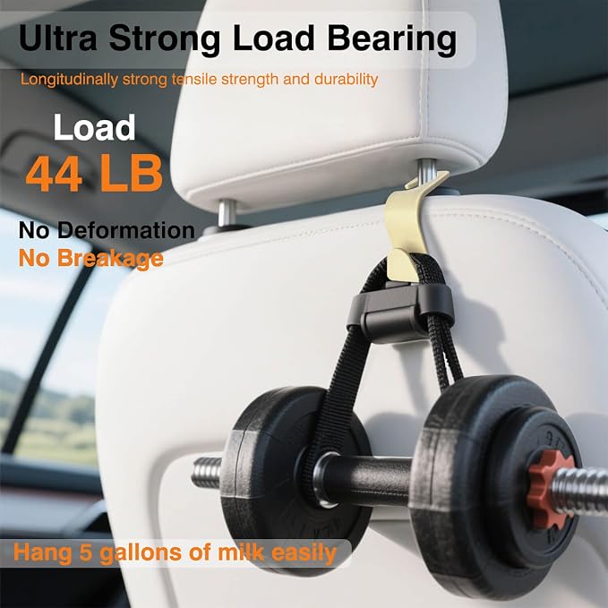 Car Seat Hooks & Purse Holder - 4 Pack Boxed,55 lb Heavy Duty,Eco PP Car Hooks for Purse/Bag/Baby Gear/Gym Bag/Groceries/Cup/,Fits 0.32-0.55”Car Headrest Rods (Beige-2)
