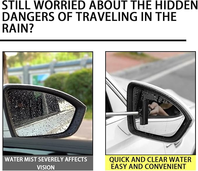 Car Rearview Mirror Wiper, Retractable Auto Glass Squeegee, Water Cleaner with Telescopic Long Rod, Portable Cleaning Tool for All Vehicles, Universal Automotive Accessories (Grey)