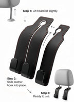 2 Pack Car Seat Headrest Hooks, Black Leather Car Purse Hangers with Red Stitching, Vehicle Back Seat Organizer Hooks for Handbags, Grocery Bags, Keys, Jackets and Accessories