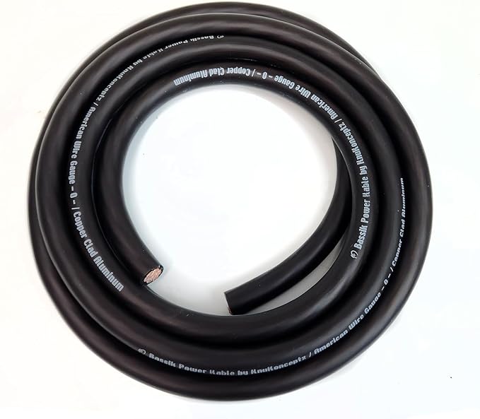 Bassik 1/0 Gauge AWG Primary Automotive Battery Power/Ground Wire Cable - Black 30 Feet