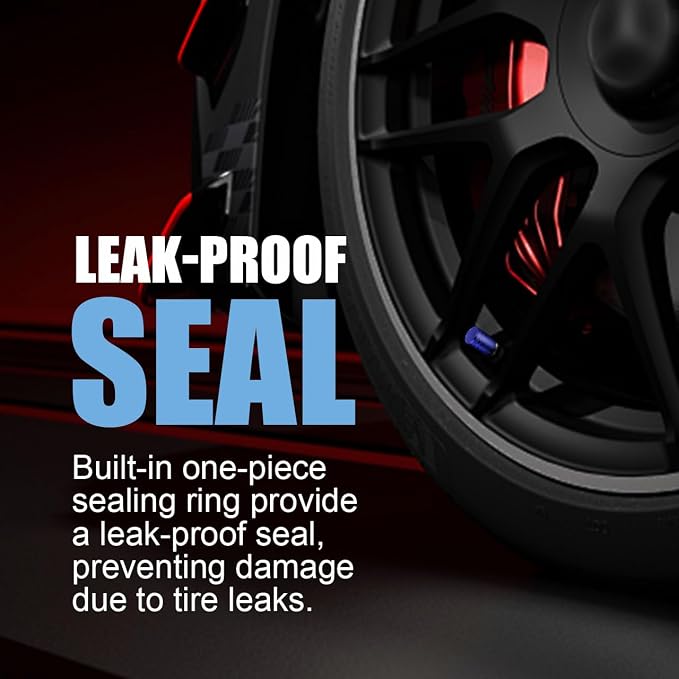 Tire Valve Stem Caps - (5 Pack) Metal Air Caps with Plastic Liner, Corrosion Resistant, Leak-Proof, Universal Stem Covers for Cars Trucks Motorcycles and Bikes - Blue