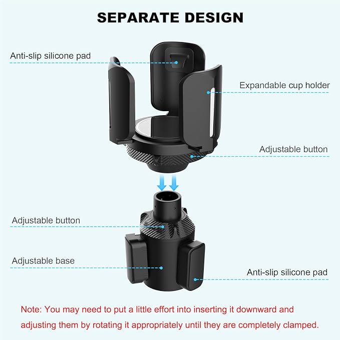 Upgraded 64oz Large Cup Holder Expander with Coaster for Car, Expandable Cup Holder Adapter with Adjustable Base, Universal Compatible with Yeti, Hydro Flasks, Owala, Other Big Bottles Mugs Drinks