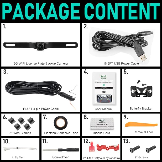 WiFi Car Backup Camera, 5G 720P HD Car License Plate Rear/Front View Reverse Camera for iPhone iPad Android Smart Phones Tablets Which Support Double Band WiFi