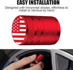 Tire Valve Stem Caps - (4 Pack) American Flag Metal Air Caps with Plastic Liner, Durable, Corrosion Resistant and Leak-Proof, Universal Fit for Cars, Trucks, Motorcycles, and Bikes - Red