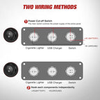 4 in 1 Charger Socket Panel Dual QC3.0 USB with LED Voltmeter Display and Cigarette Lighter Power Cutoff Switch for CarsTrucks UTV ATV