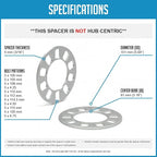 2 Pcs Die Cast Wheel Spacers 5mm 3/16" Thick Fits Bolt Patterns 5x100 5x105 5x108mm 5x4.25 5x110 5x114.3mm 5x4.50 5x115 5x120mm 5x4.75 Fits 5 Lug Pass Cars - Not Hub Centric